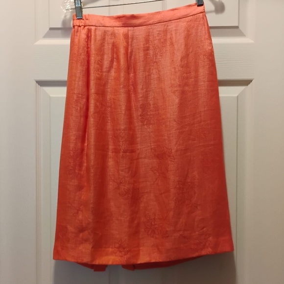 Vintage Maggy London Salmon Orange 100% Linen Skirt Floral Vibrant Boho Size 12 - Picture 1 of 5